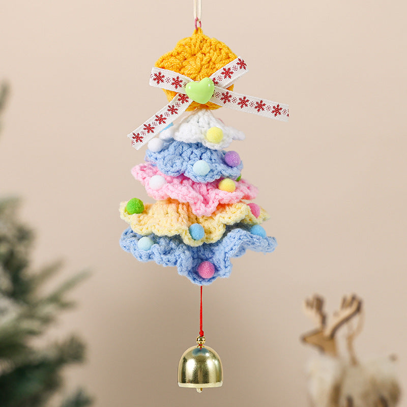 Knitted Christmas Tree Hanging Ornament With Festive Bell