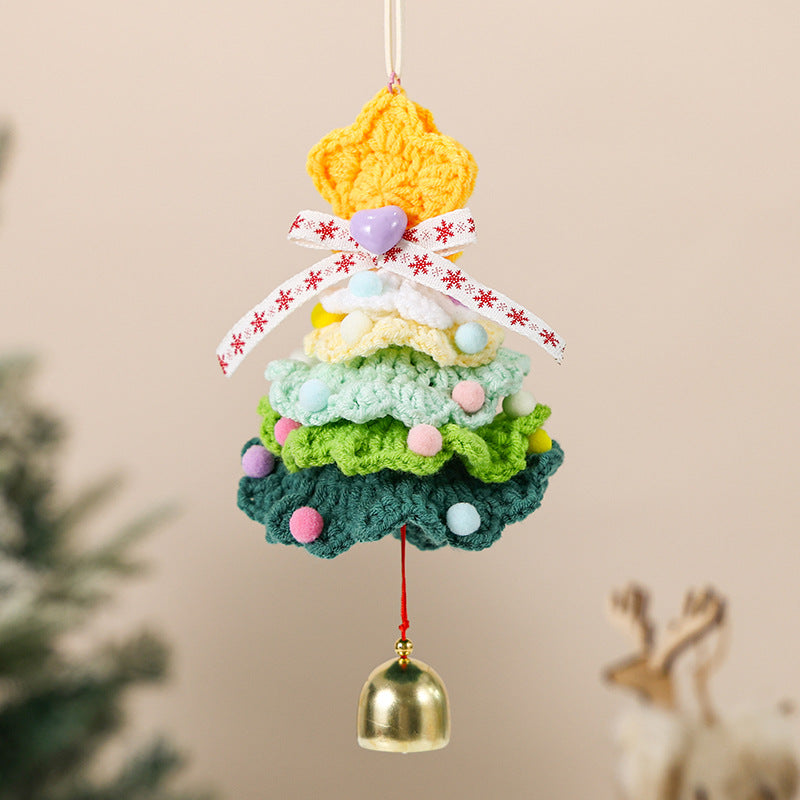 Knitted Christmas Tree Hanging Ornament With Festive Bell