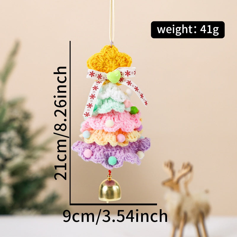 Knitted Christmas Tree Hanging Ornament With Festive Bell