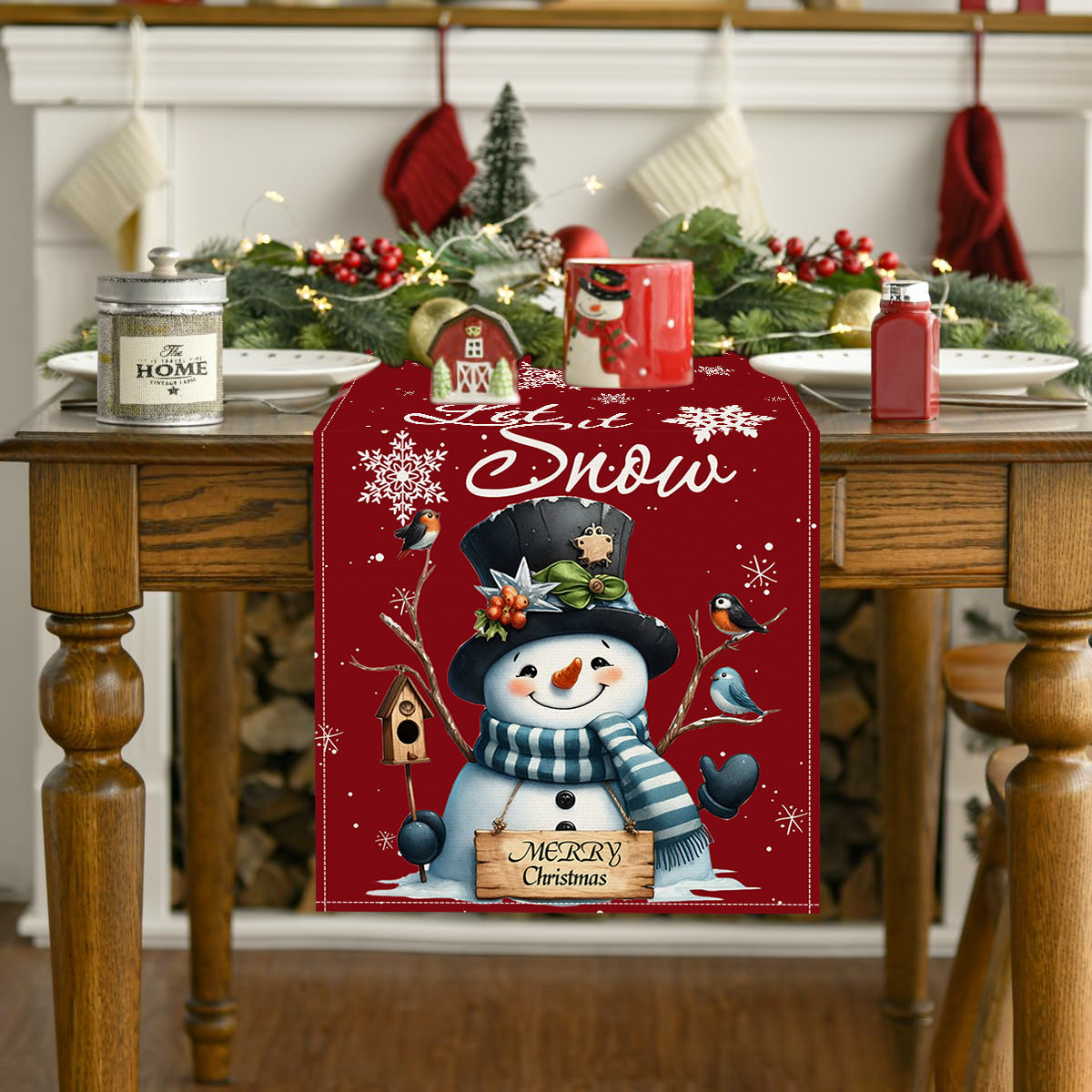 Christmas Table Runner Snowman Holiday Centerpiece