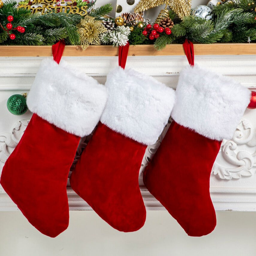Christmas Stocking Gift Bag With Cozy Plush Cuff Decor