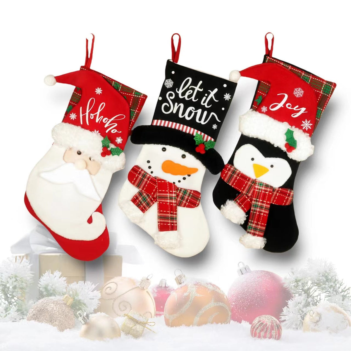 Christmas Stocking Gift Bags, 3-Piece Character Set