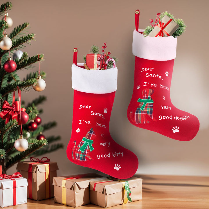 Pet Christmas Stocking Candy Gift Bag with Paw Print