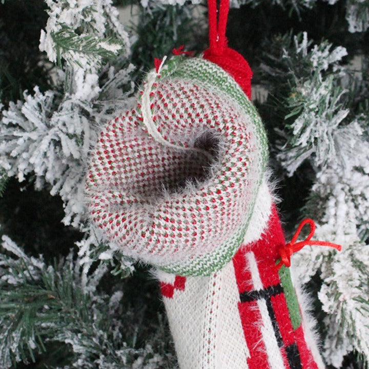 Knitted Christmas Stockings Set of 2 Long Gift Bags