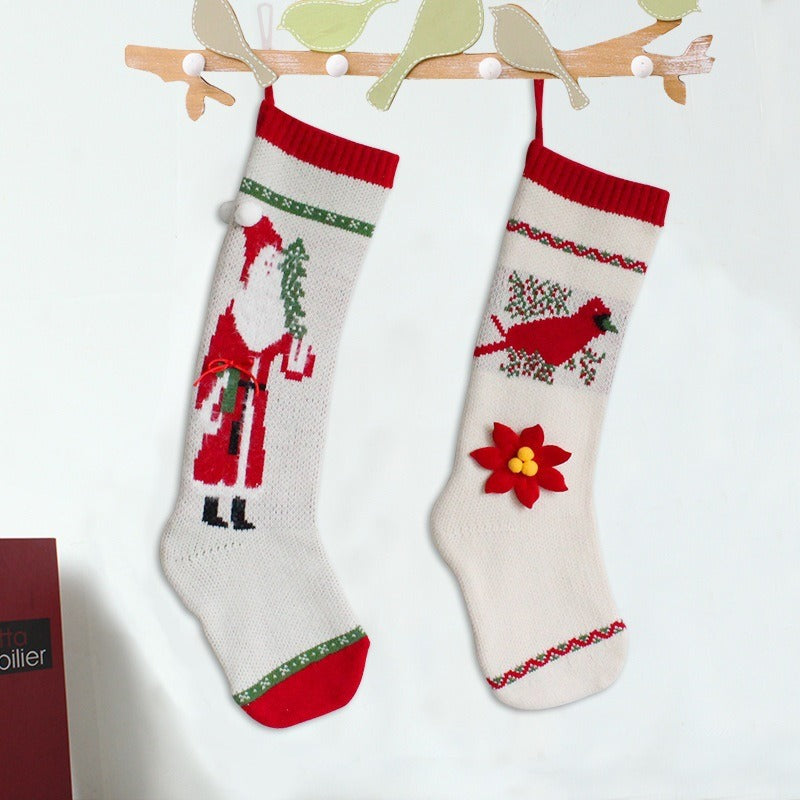 Knitted Christmas Stockings Set of 2 Long Gift Bags
