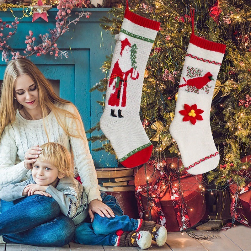 Knitted Christmas Stockings Set of 2 Long Gift Bags