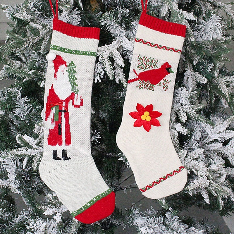 Knitted Christmas Stockings Set of 2 Long Gift Bags