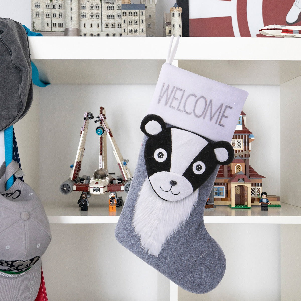 Large Plush Christmas Stocking Gift Holder Decoration