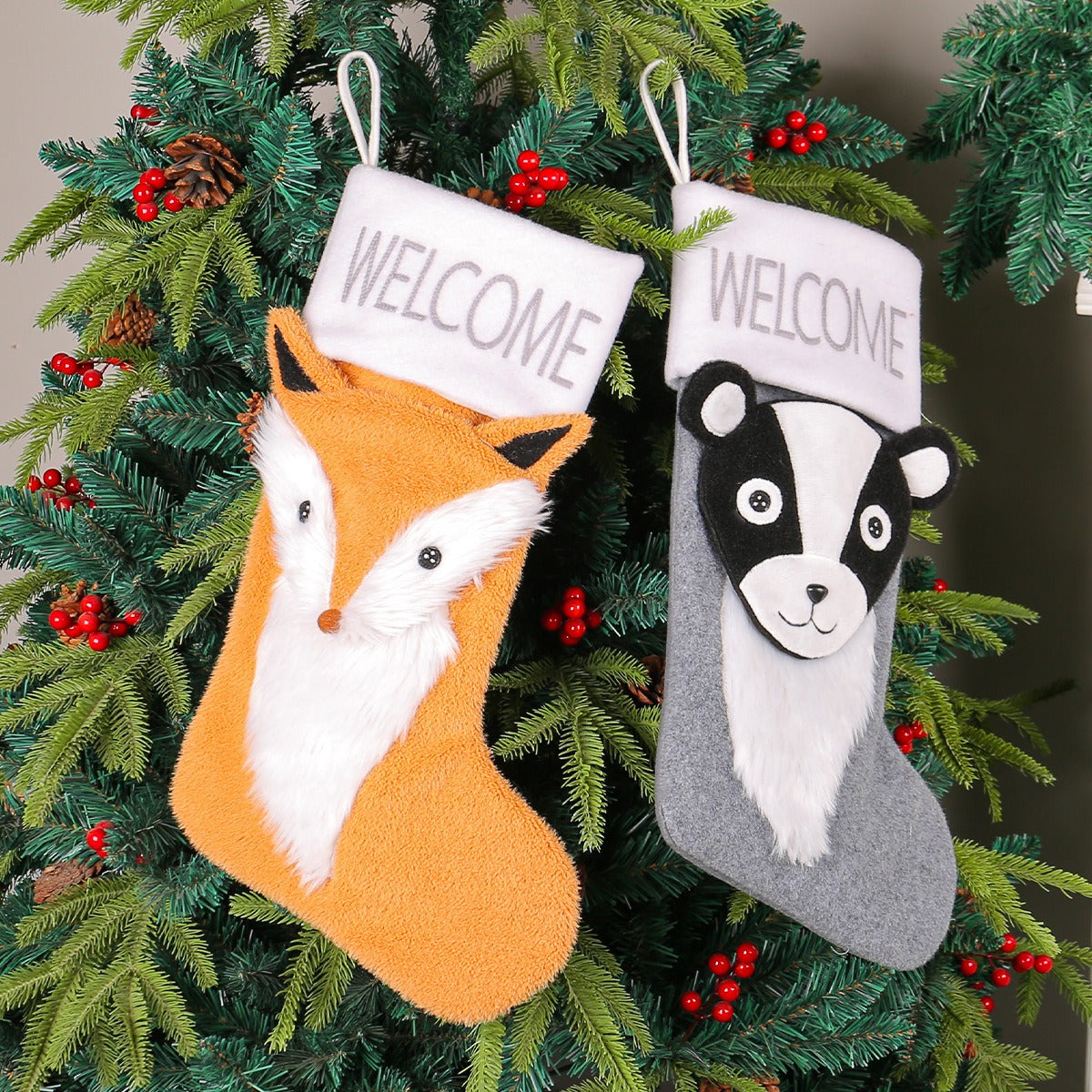 Large Plush Christmas Stocking Gift Holder Decoration