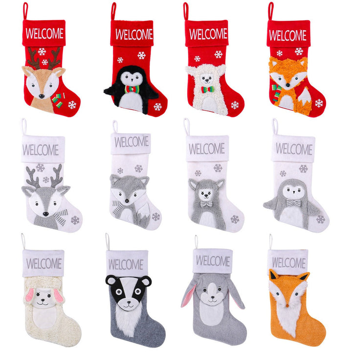 Large Plush Christmas Stocking Gift Holder Decoration