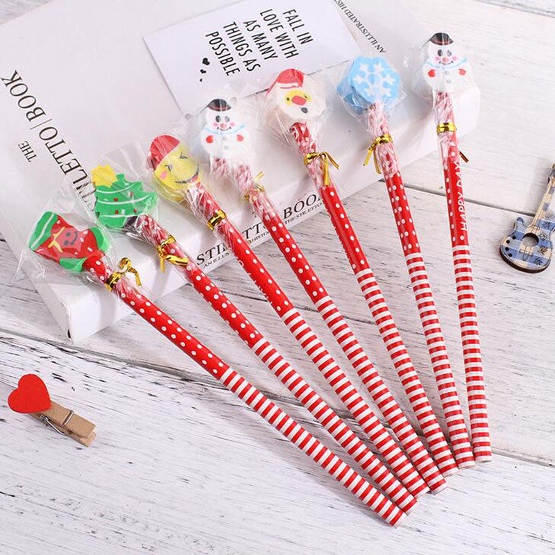 Christmas Pencils 5-Pack with Santa Snowman Eraser Caps