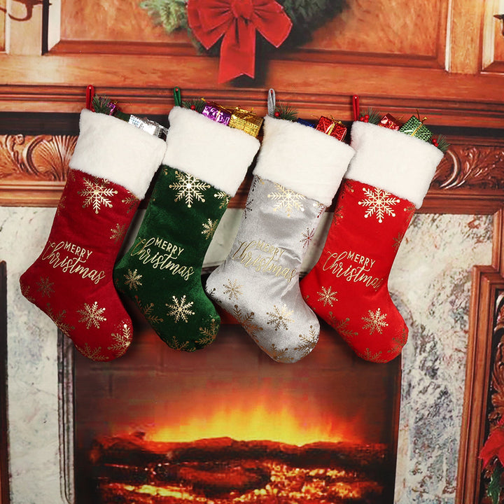 Christmas Stocking Set of 4 with Embroidered Snowflakes