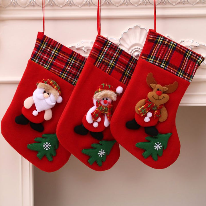 Christmas Stocking Set of 3 Plush Mantel Decorations