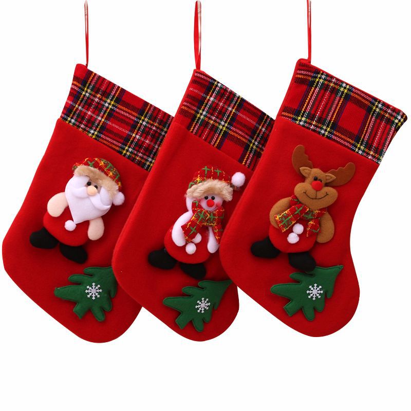 Christmas Stocking Set of 3 Plush Mantel Decorations