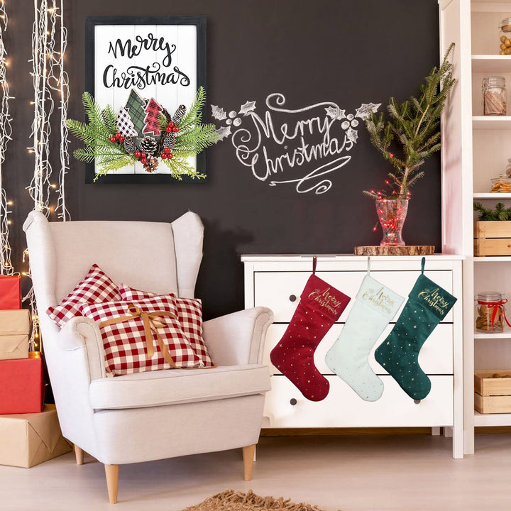 Christmas Stocking Set With Gold Embroidery, 3-Piece Decor