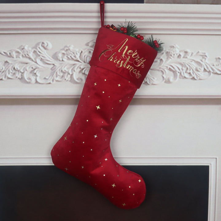 Christmas Stocking Set With Gold Embroidery, 3-Piece Decor