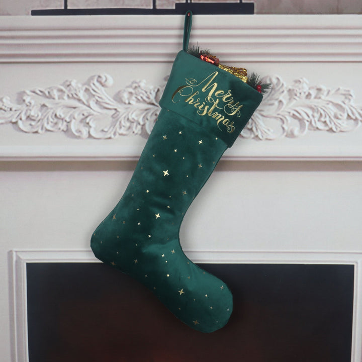 Christmas Stocking Set With Gold Embroidery, 3-Piece Decor