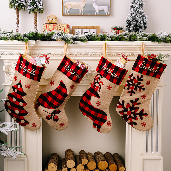 Personalized Christmas Stockings in Rustic Plaid Decor