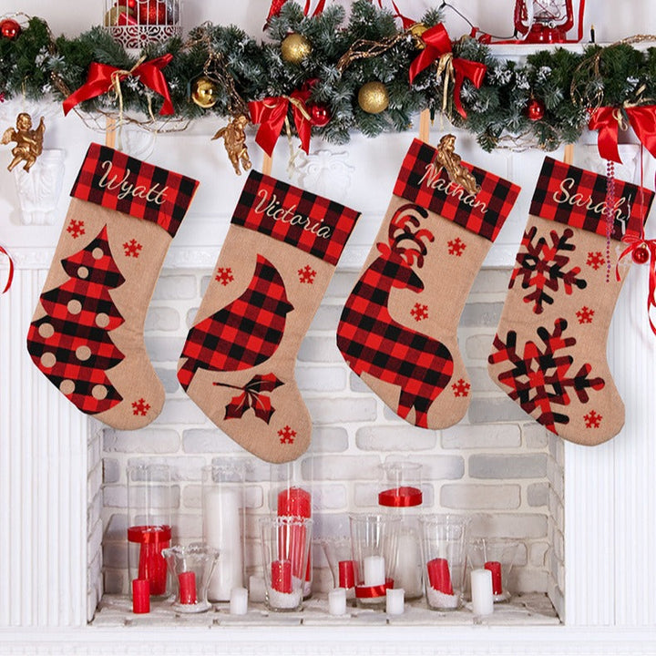 Personalized Christmas Stockings in Rustic Plaid Decor