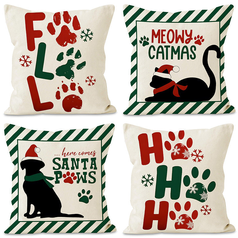Christmas Cat Pillow Cover for Cozy Festive Sofa Style