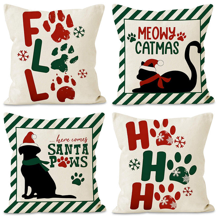 Christmas Cat Pillow Cover for Cozy Festive Sofa Style