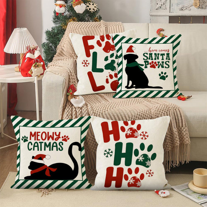 Christmas Cat Pillow Cover for Cozy Festive Sofa Style