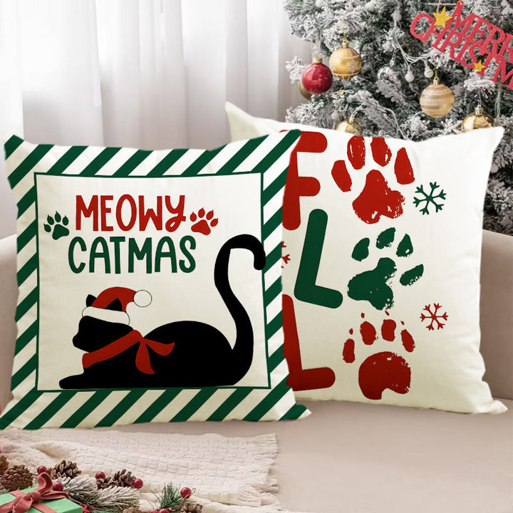Christmas Cat Pillow Cover for Cozy Festive Sofa Style