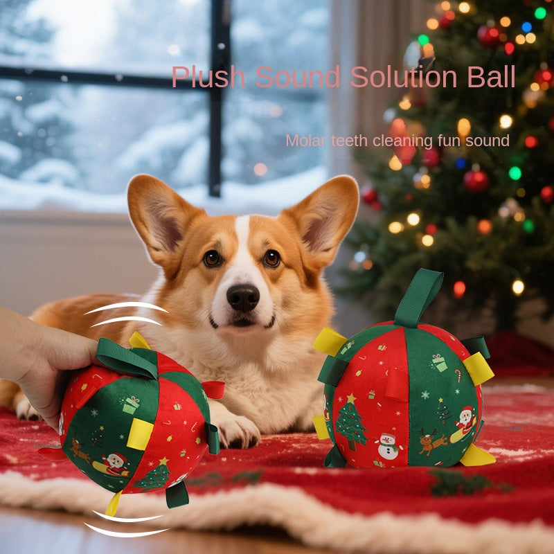 Christmas Plush Dog Ball with Bell for Interactive Play