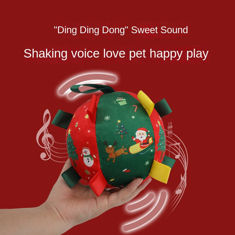 Christmas Plush Dog Ball with Bell for Interactive Play