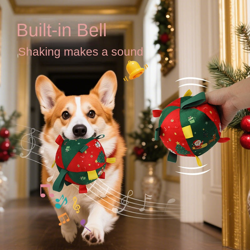 Christmas Plush Dog Ball with Bell for Interactive Play