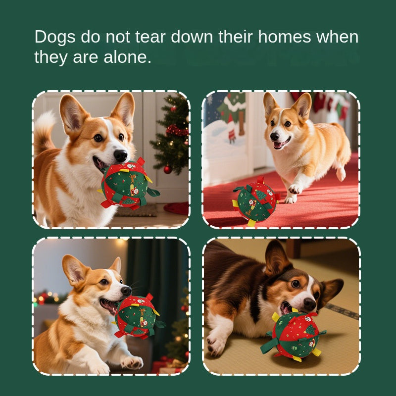 Christmas Plush Dog Ball with Bell for Interactive Play