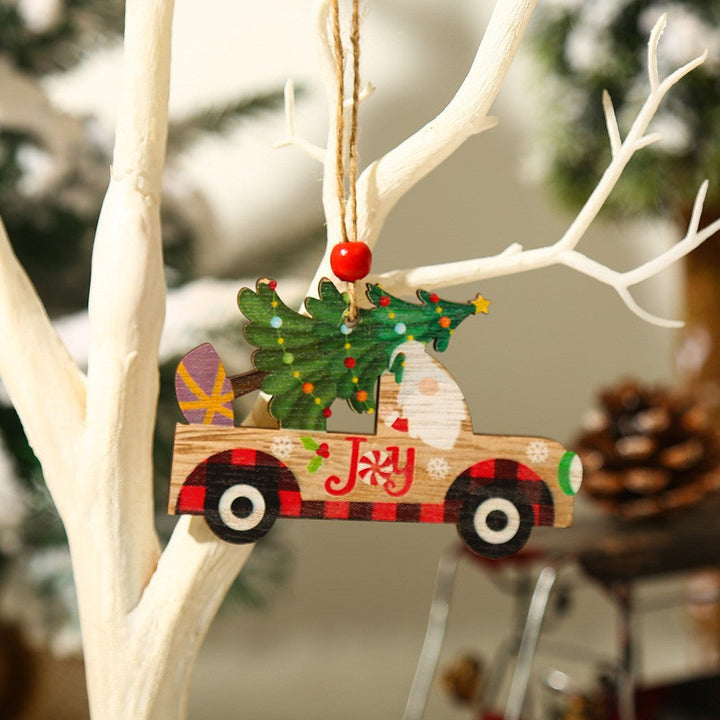 Wooden Christmas Car Ornaments for Rustic Holiday Decor