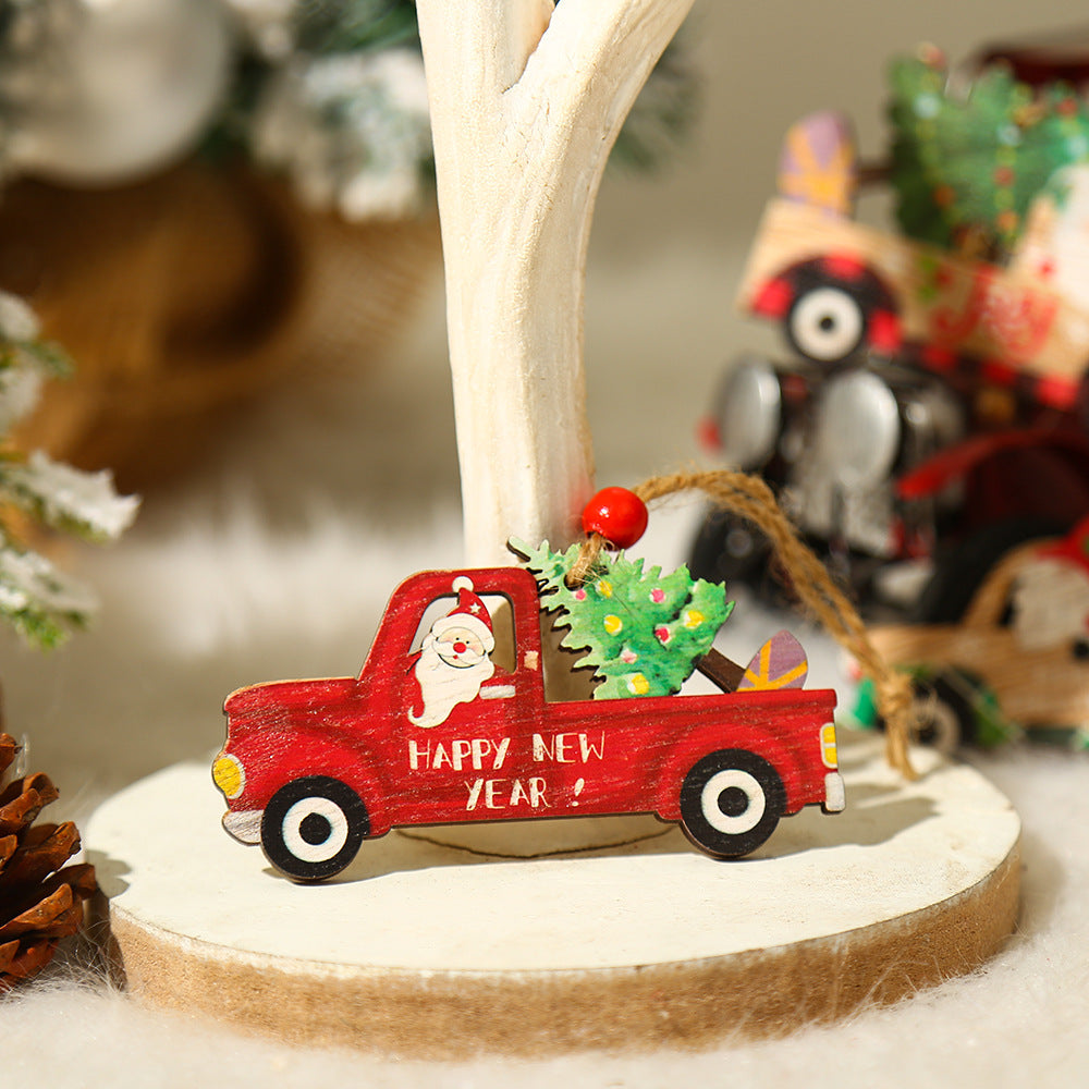 Wooden Christmas Car Ornaments for Rustic Holiday Decor