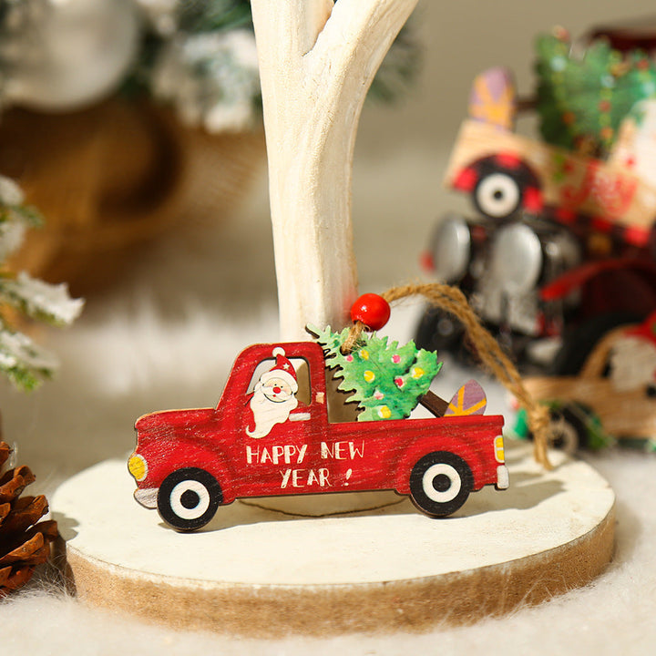 Wooden Christmas Car Ornaments for Rustic Holiday Decor