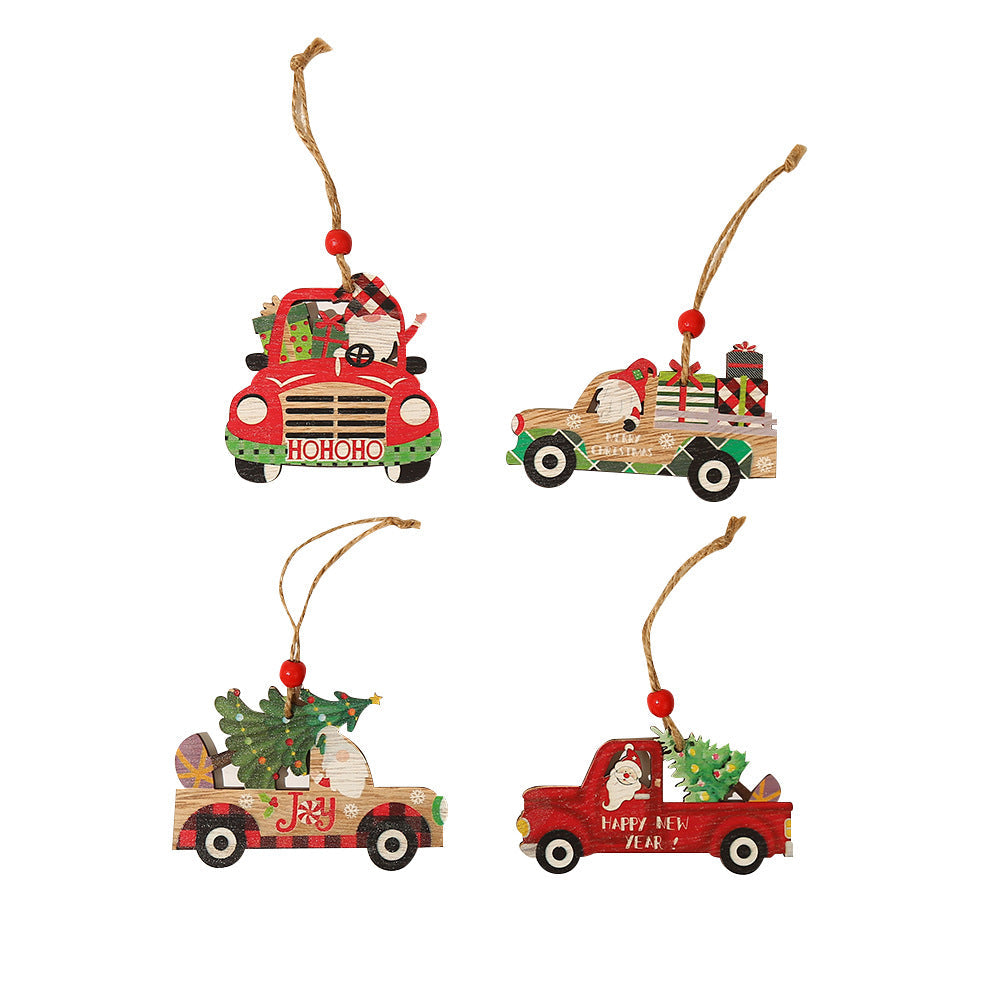 Wooden Christmas Car Ornaments for Rustic Holiday Decor