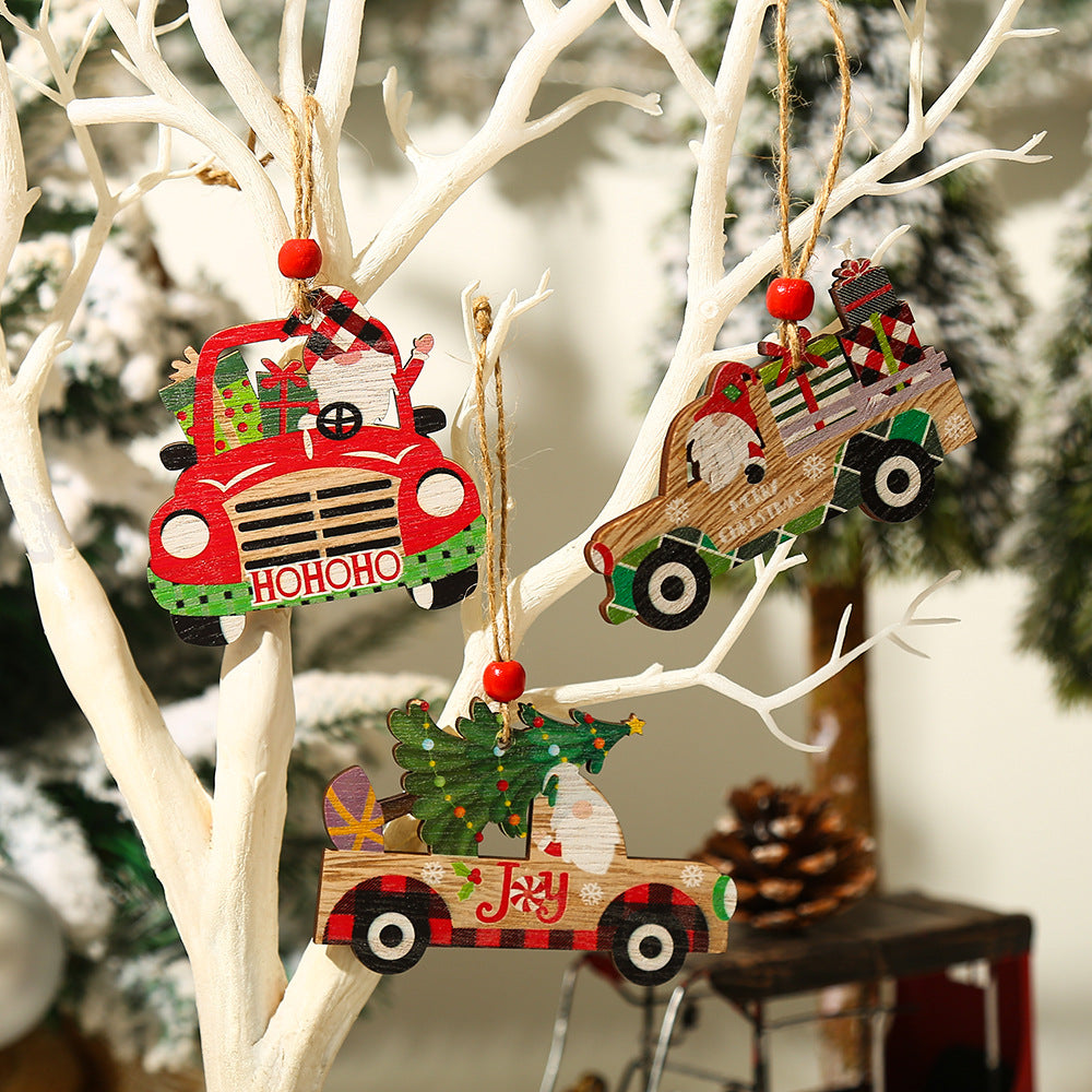 Wooden Christmas Car Ornaments for Rustic Holiday Decor