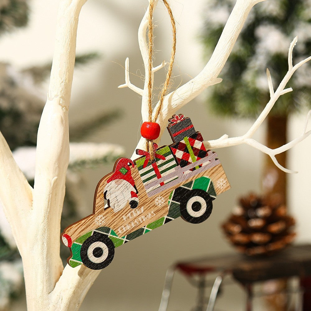 Wooden Christmas Car Ornaments for Rustic Holiday Decor