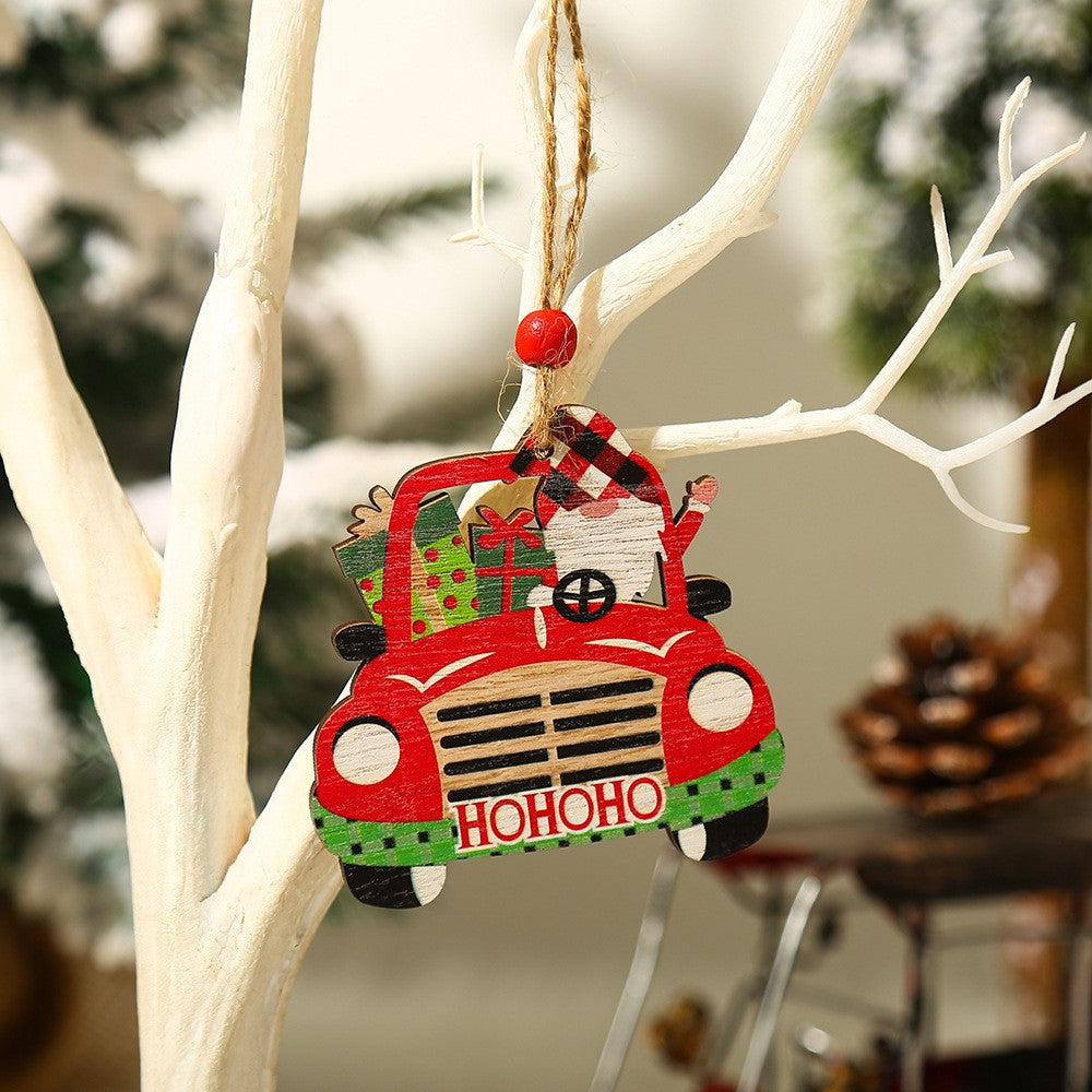 Wooden Christmas Car Ornaments for Rustic Holiday Decor