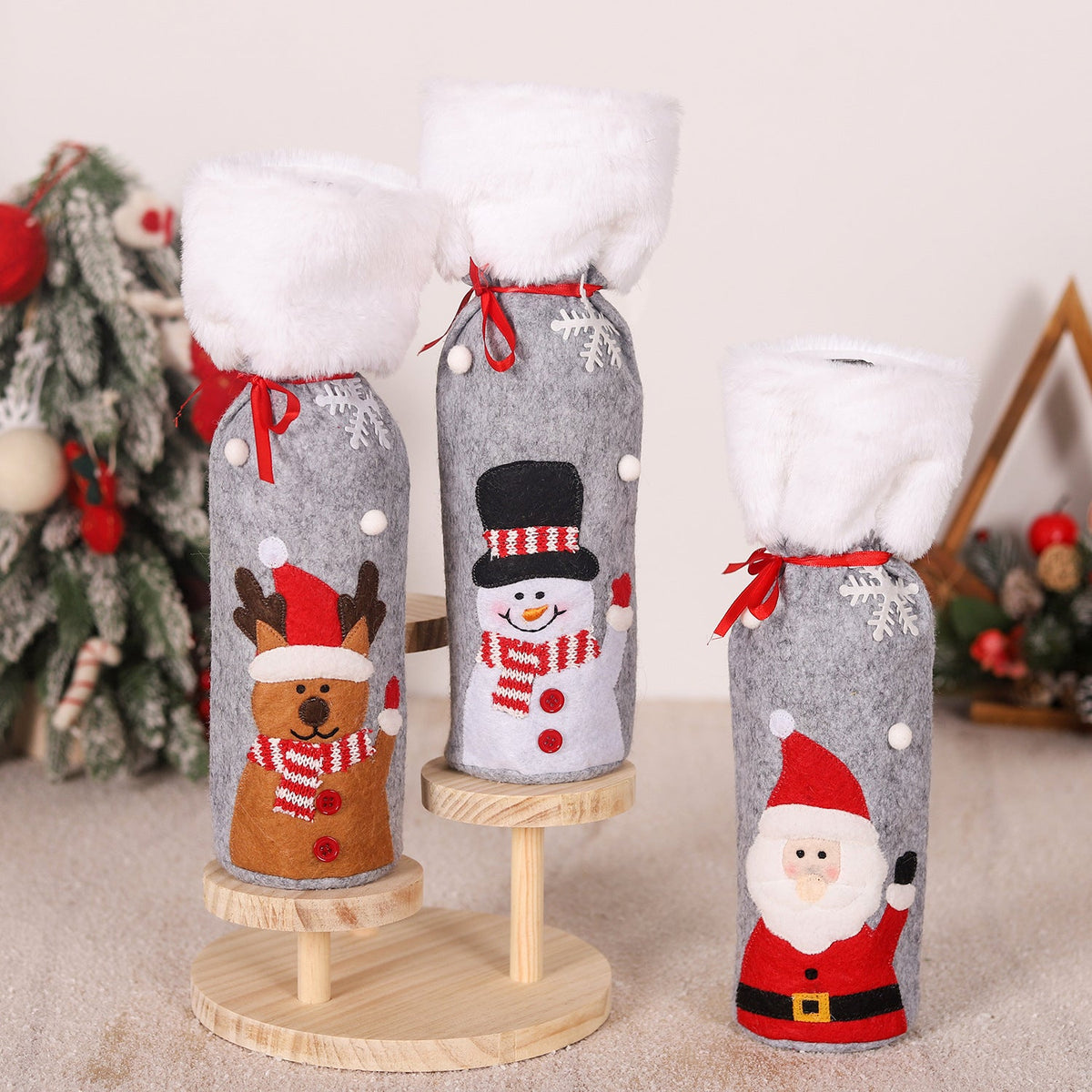 Christmas Wine Bottle Covers, 3-Pack Holiday Decor