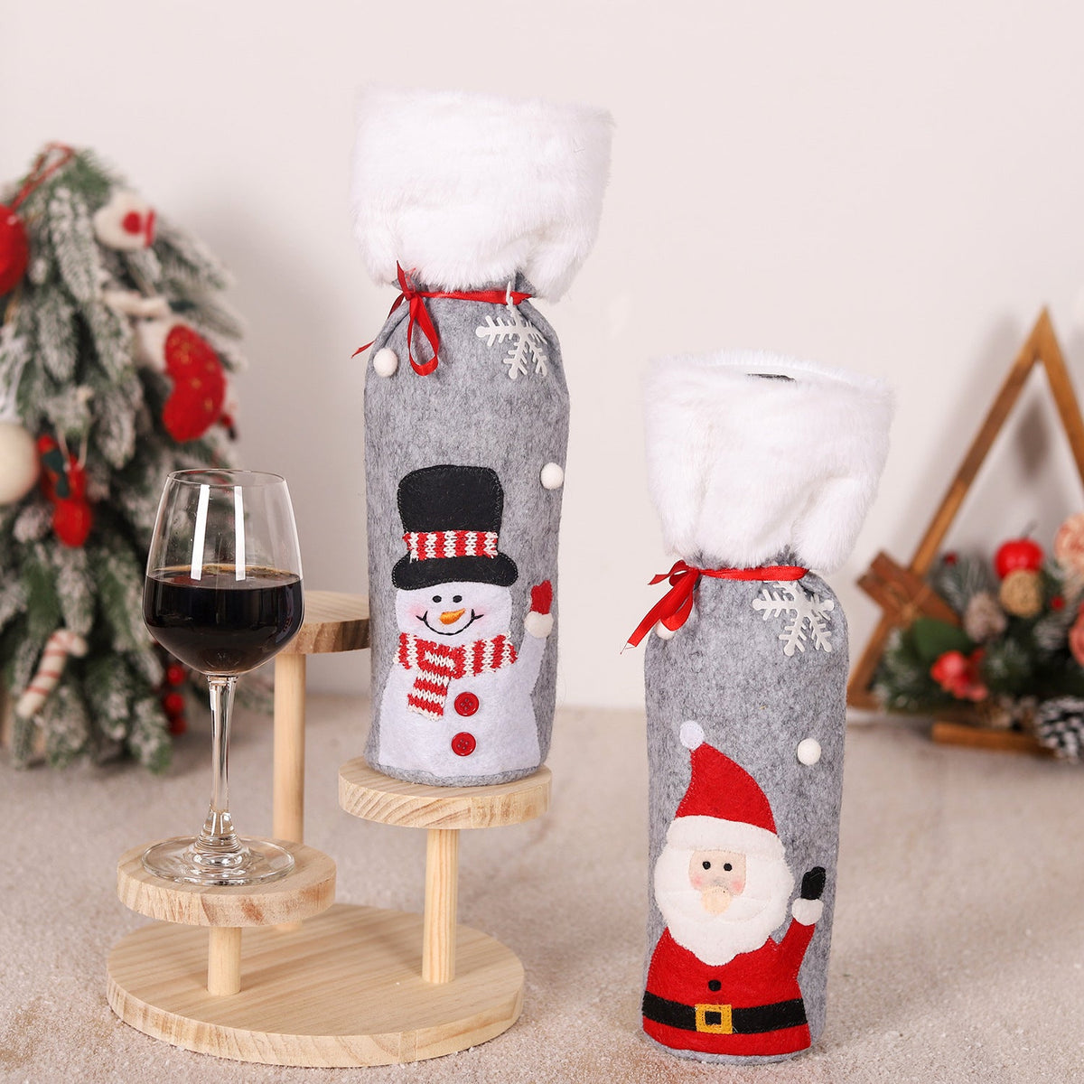 Christmas Wine Bottle Covers, 3-Pack Holiday Decor