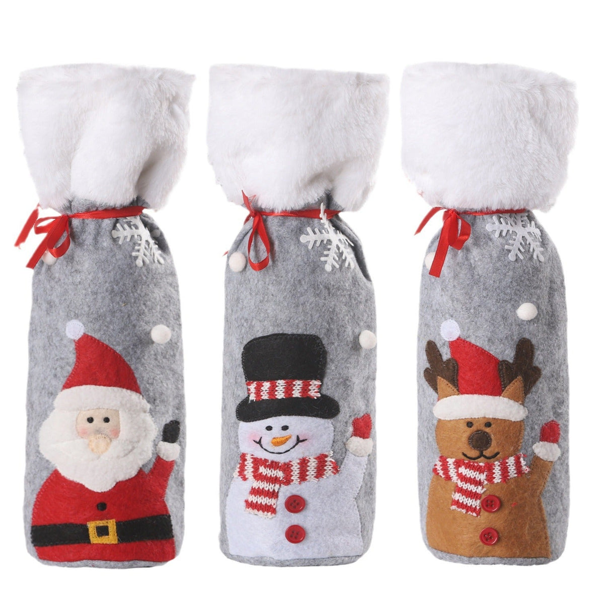 Christmas Wine Bottle Covers, 3-Pack Holiday Decor