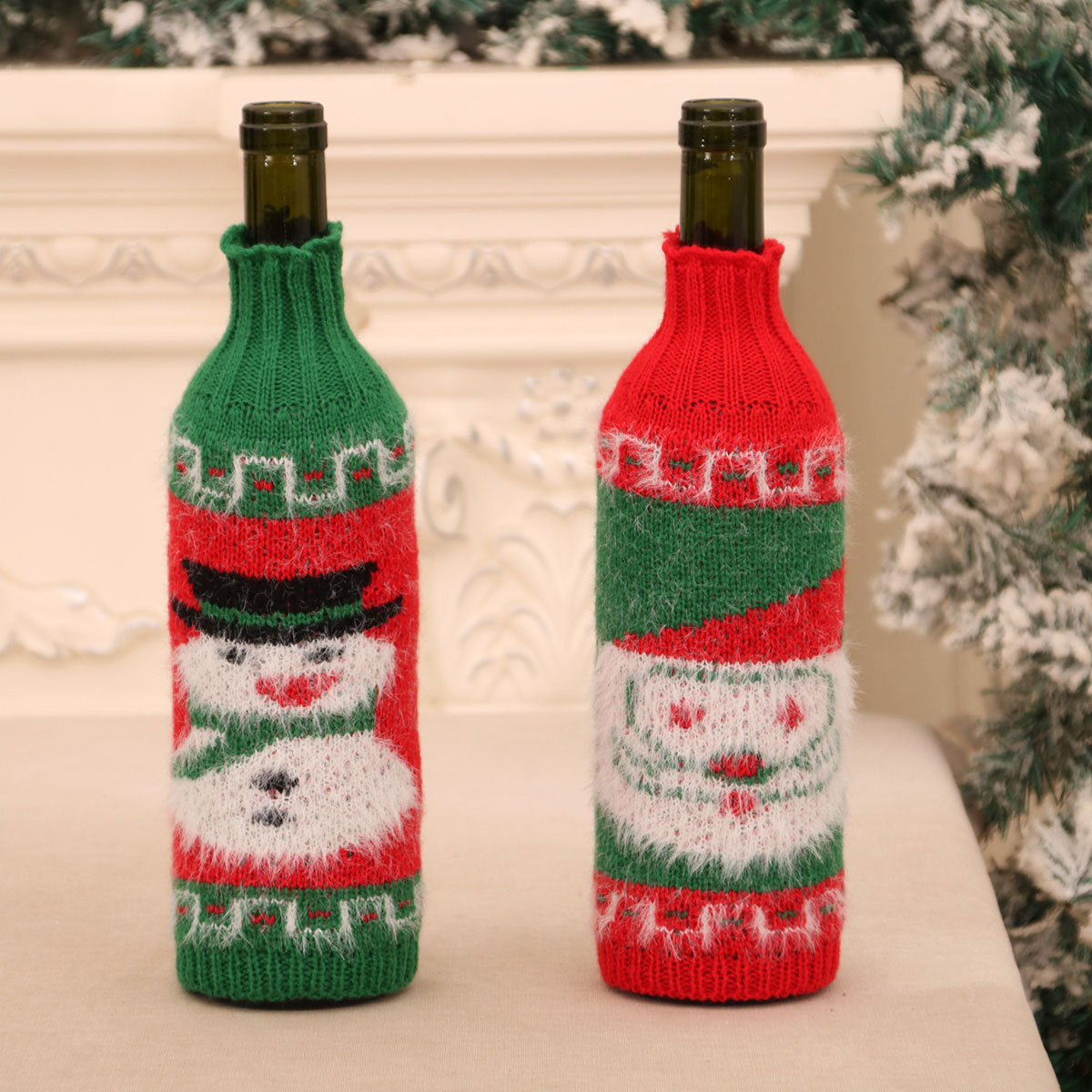 Christmas Wine Bottle Sweaters - Santa & Snowman Set of 2