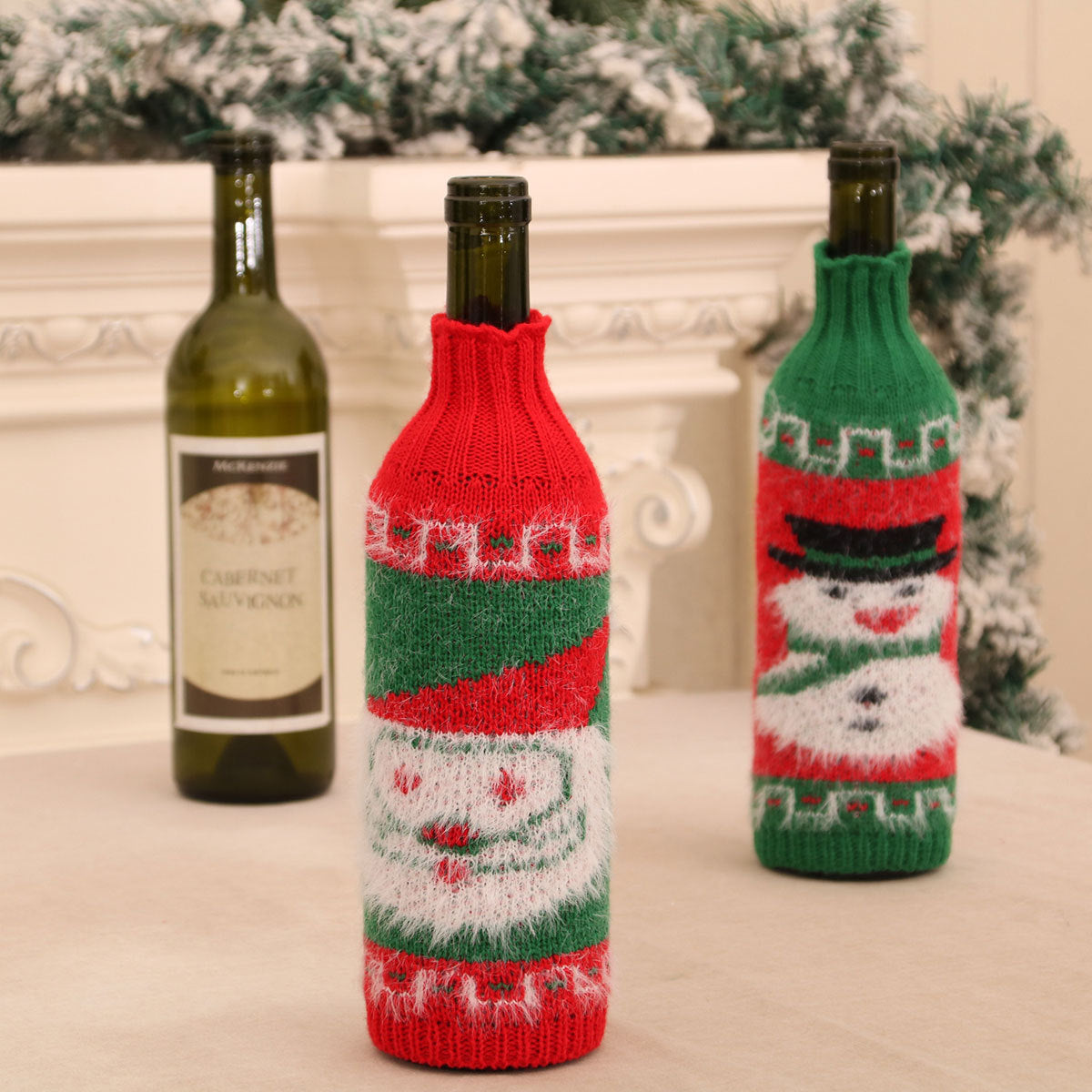 Christmas Wine Bottle Sweaters - Santa & Snowman Set of 2