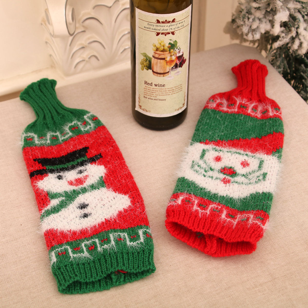Christmas Wine Bottle Sweaters - Santa & Snowman Set of 2