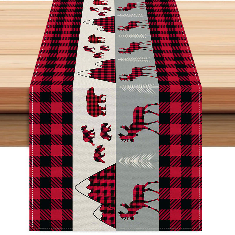 Christmas Table Runner Reindeer Plaid Holiday Decor
