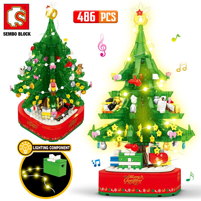 Christmas Tree Building Set, LED Rotating Music Box