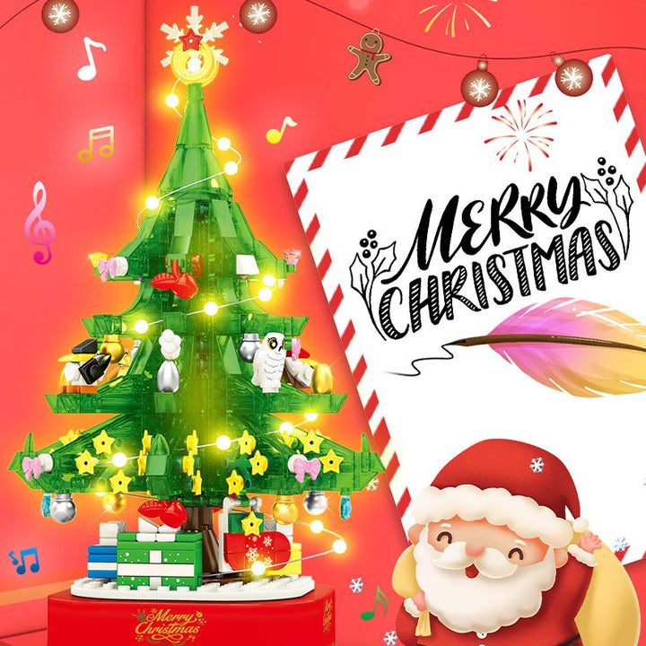 Christmas Tree Building Set, LED Rotating Music Box