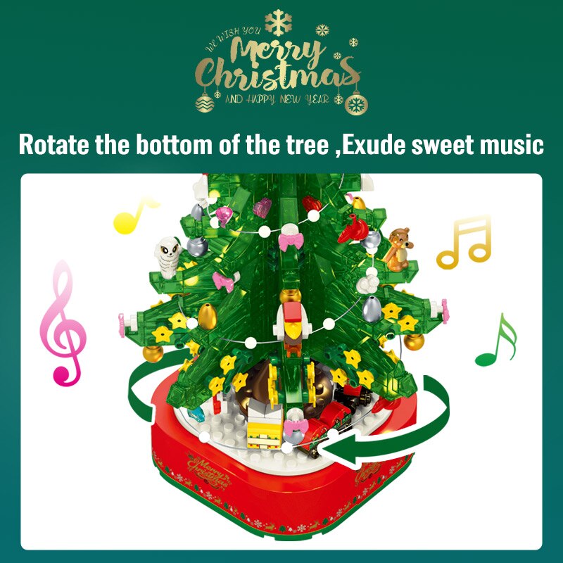 Christmas Tree Building Set, LED Rotating Music Box