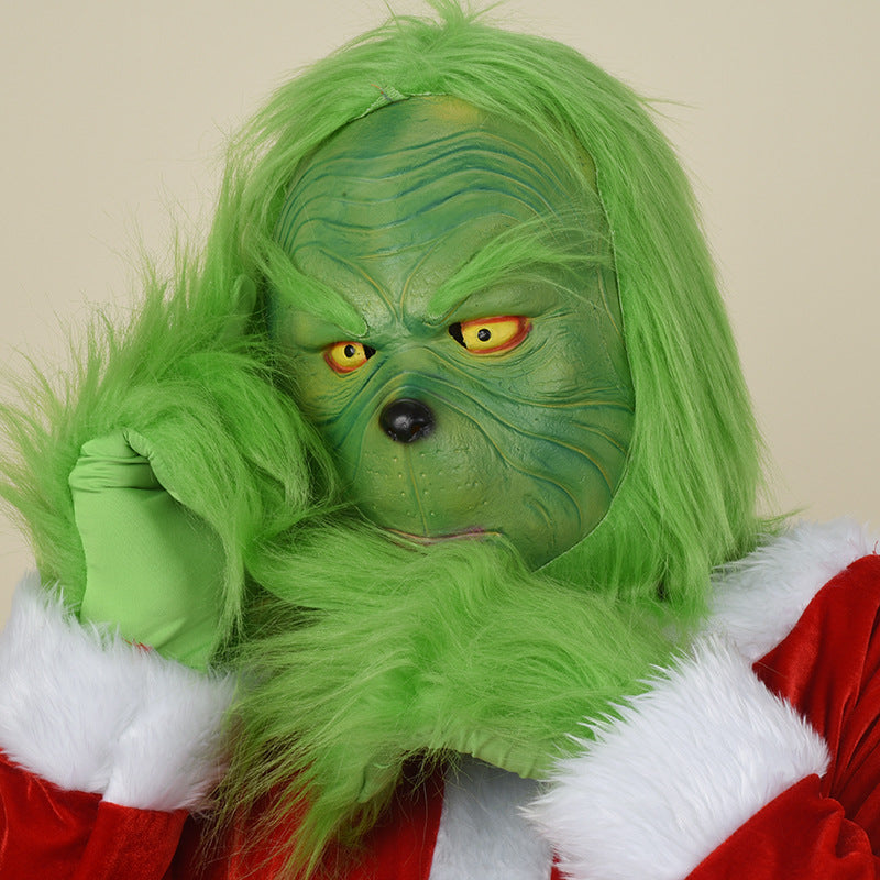 Grinch Costume Mask & Gloves Funny Christmas Disguise