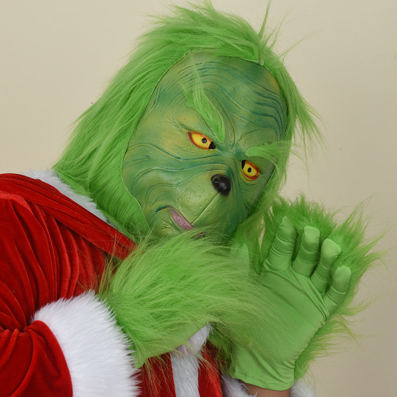 Grinch Costume Mask & Gloves Funny Christmas Disguise